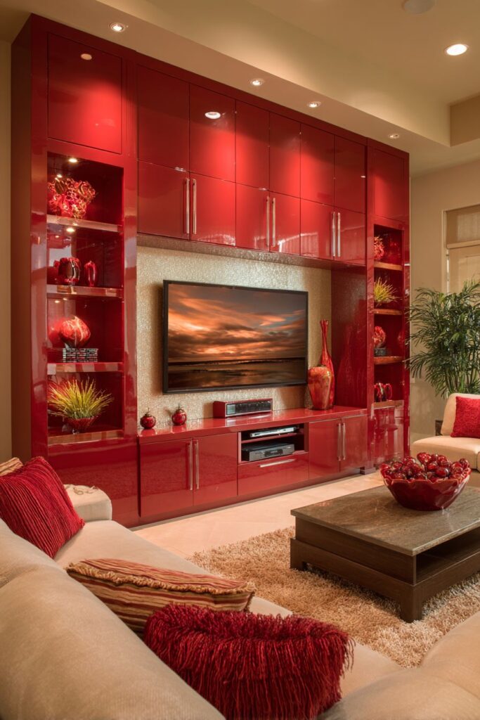 High-Gloss Red Media Console Contemporary Storage