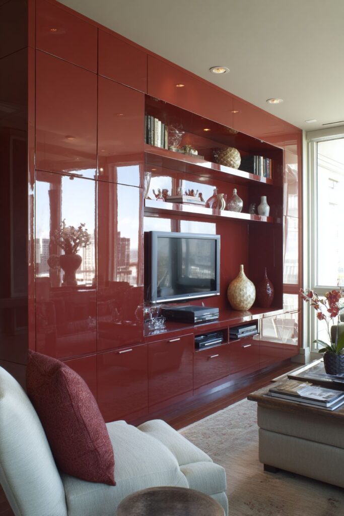 High-Gloss Red Media Console Contemporary Storage