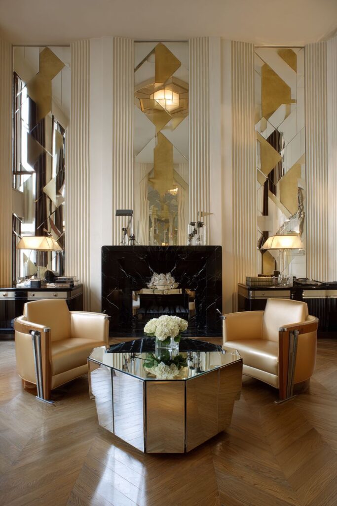 Symmetrical Sophistication Around a Stepped Fireplace