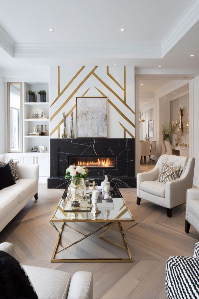 Symmetrical Sophistication Around a Stepped Fireplace