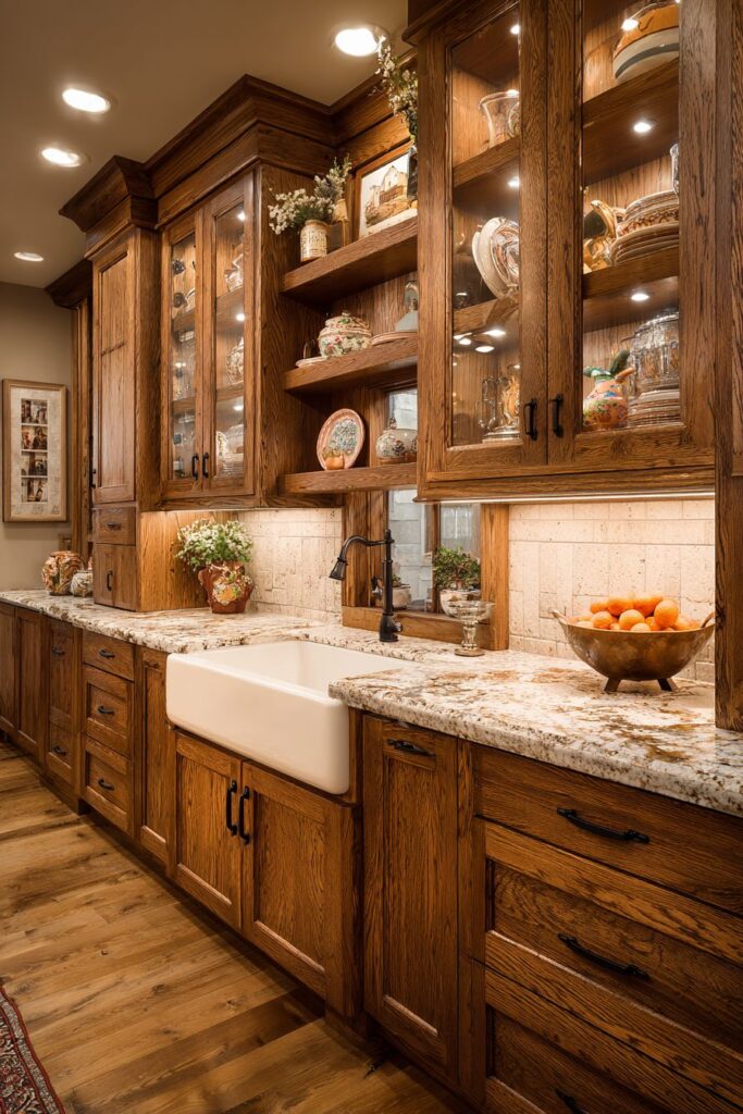 Chocolate-Stained Oak with Glass Display Features