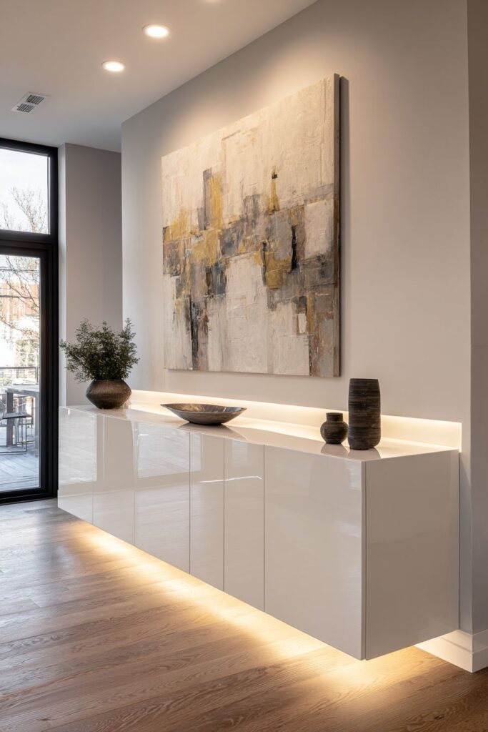 Modern White Lacquered Buffet with LED Integration