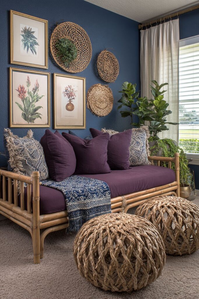 Navy Gallery Wall with Rattan Daybed Retreat