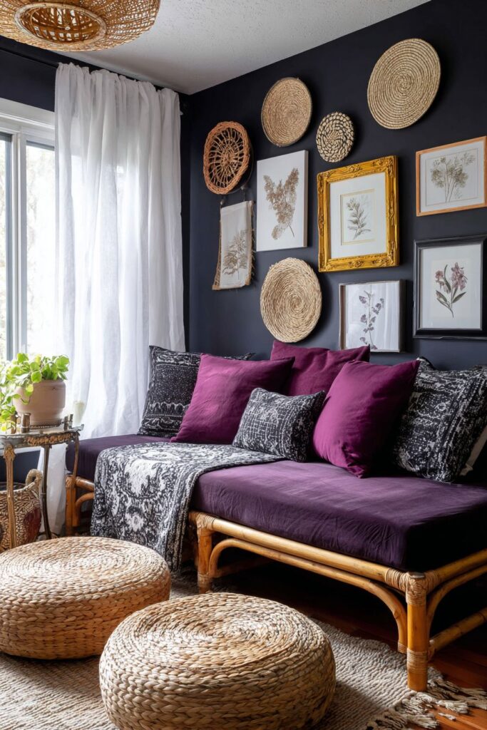 Navy Gallery Wall with Rattan Daybed Retreat
