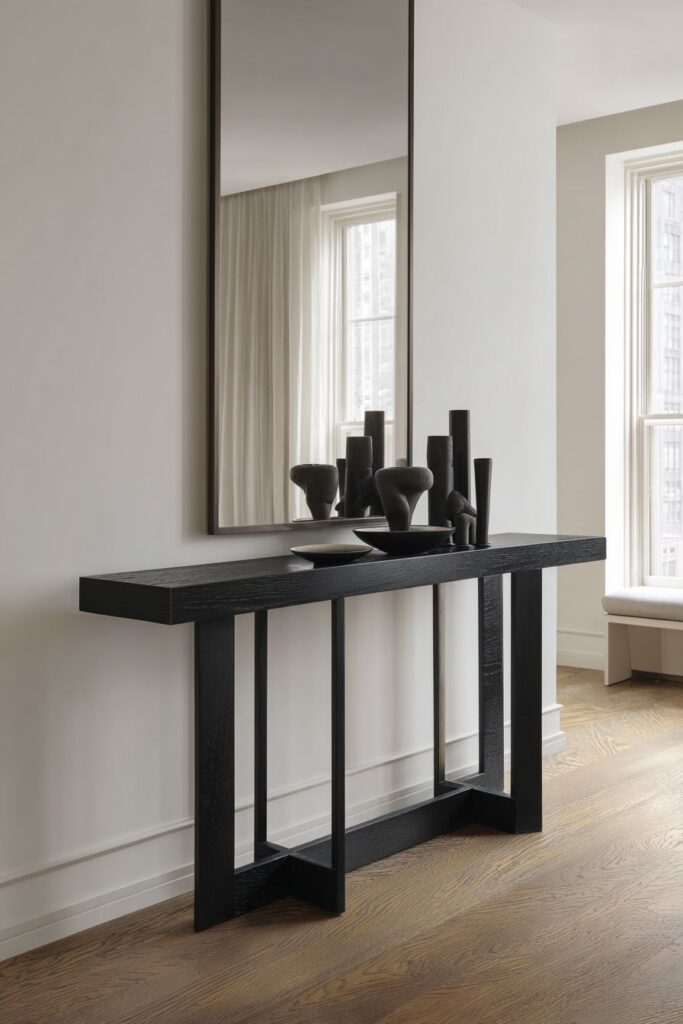 Sleek Black Modern Console with Geometric Precision