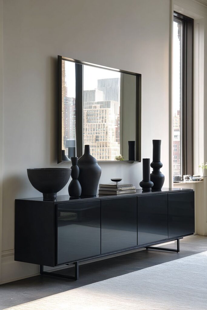 Sleek Black Modern Console with Geometric Precision