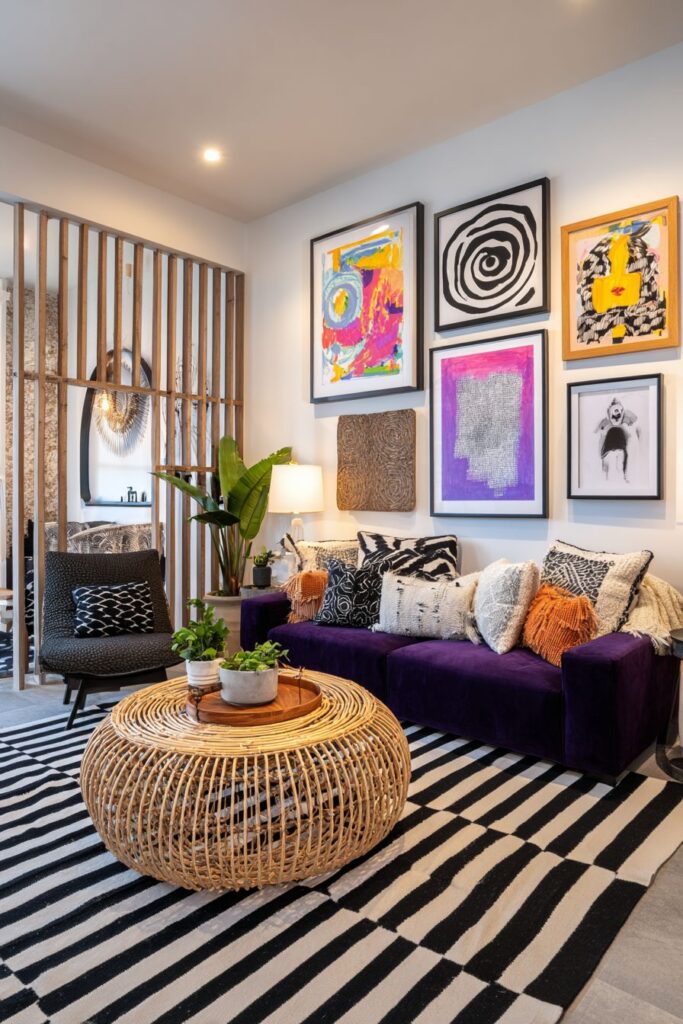 Eclectic Gallery Wall with Purple Velvet Charm