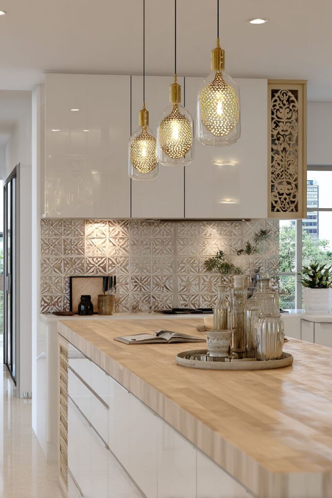 Contemporary Fusion Kitchen with Mughal-Inspired Details