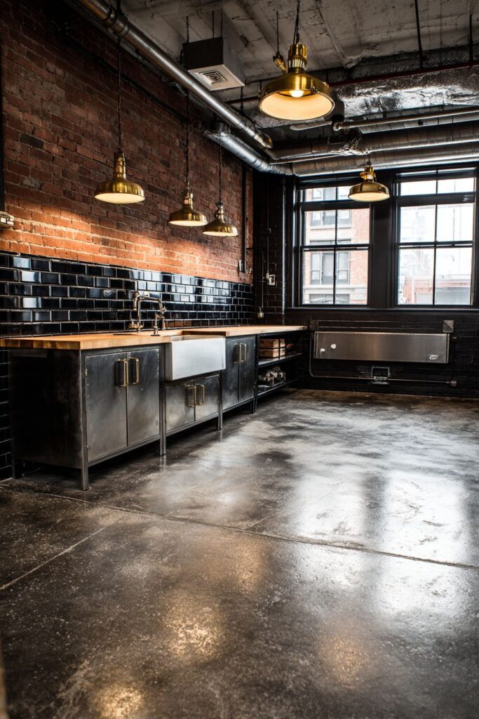  Brick Accent Wall with Polished Concrete Floors