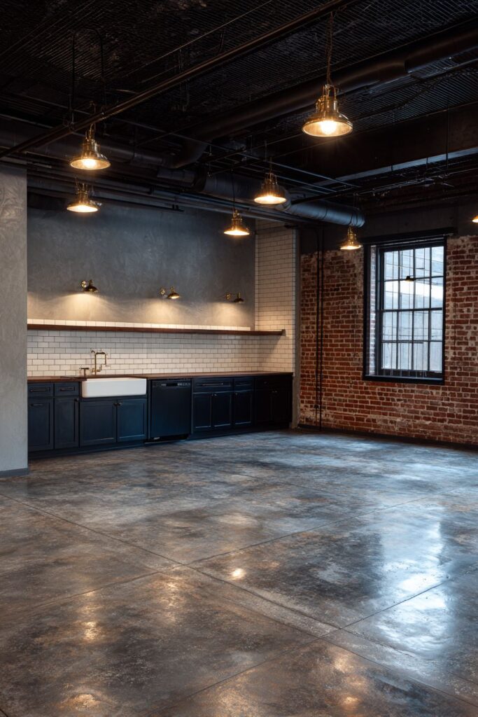  Brick Accent Wall with Polished Concrete Floors