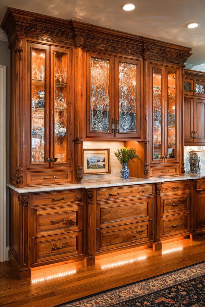 Traditional Cherry Wood Cabinets with Raised Panel Doors