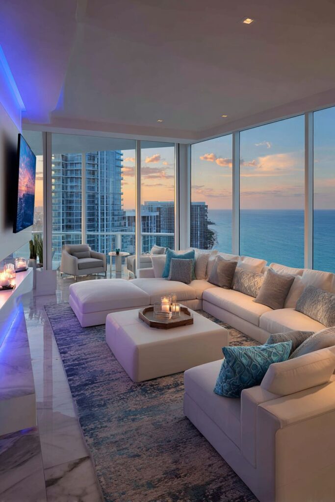 Floating Entertainment Center with LED Backlighting