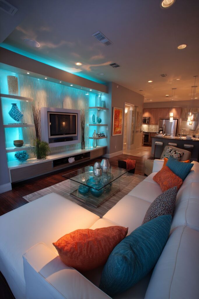 Floating Entertainment Center with LED Backlighting