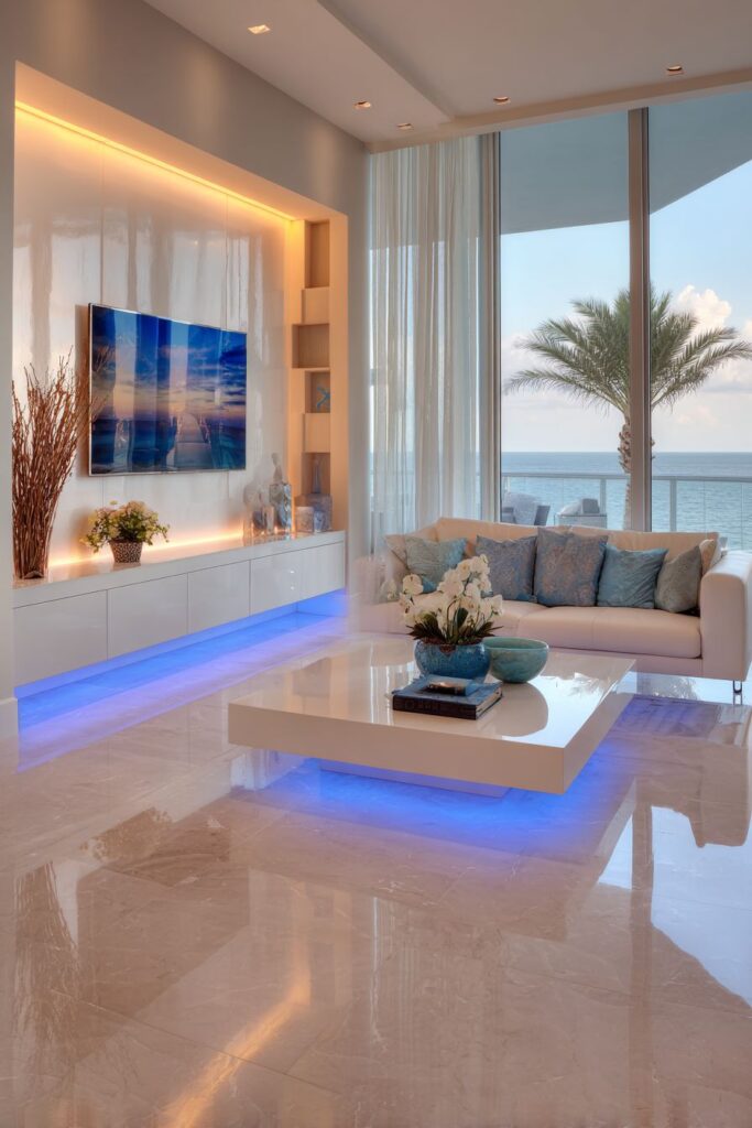 Floating Entertainment Center with LED Backlighting