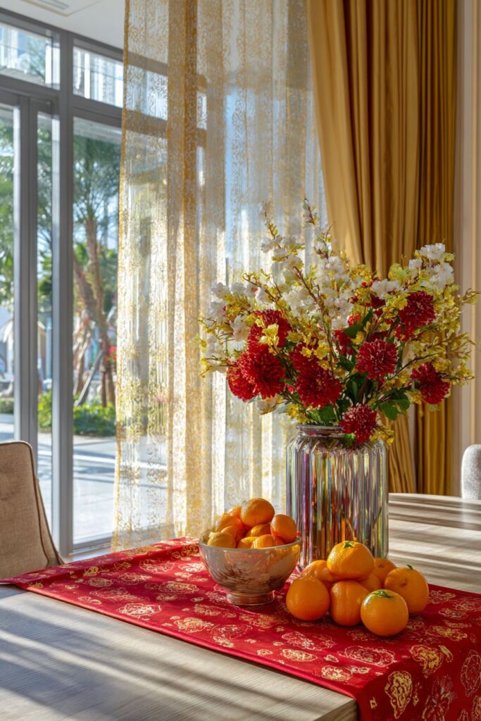 Modern Dining Room with Celebratory Centerpiece Arrangement