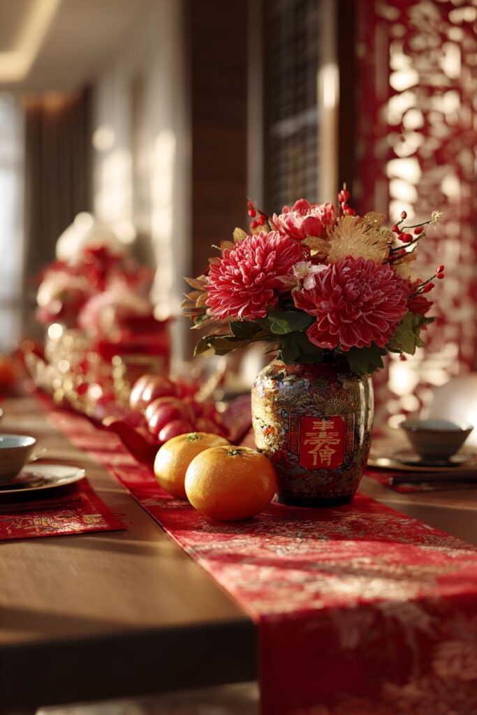 Modern Dining Room with Celebratory Centerpiece Arrangement