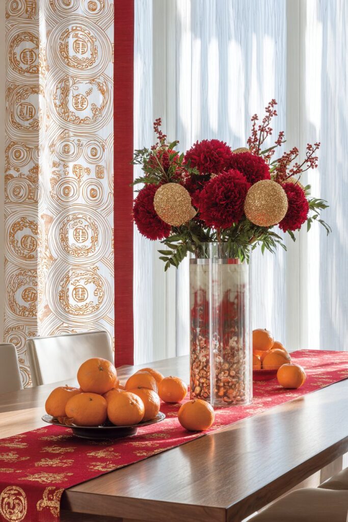 Modern Dining Room with Celebratory Centerpiece Arrangement