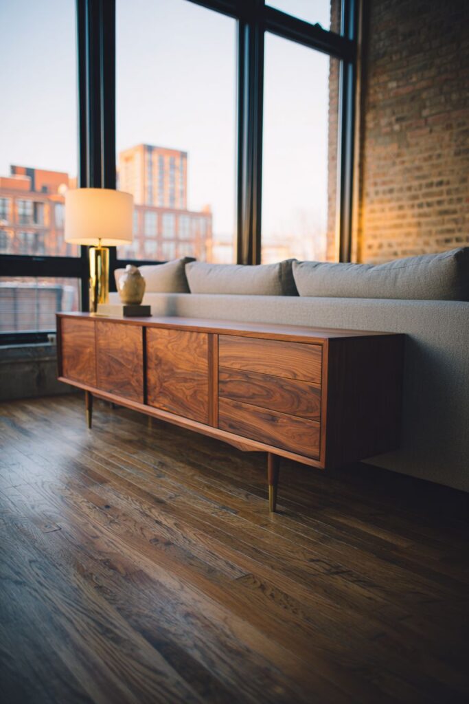 Walnut Credenza and Contemporary Comfort