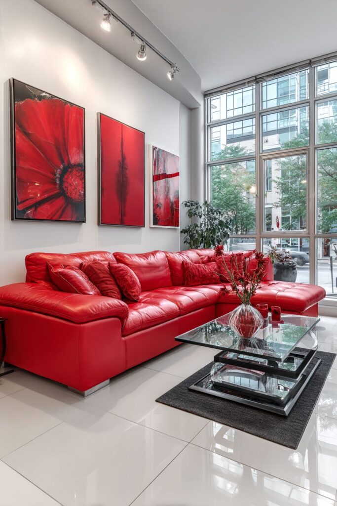 Modern Crimson Leather Contemporary Style
