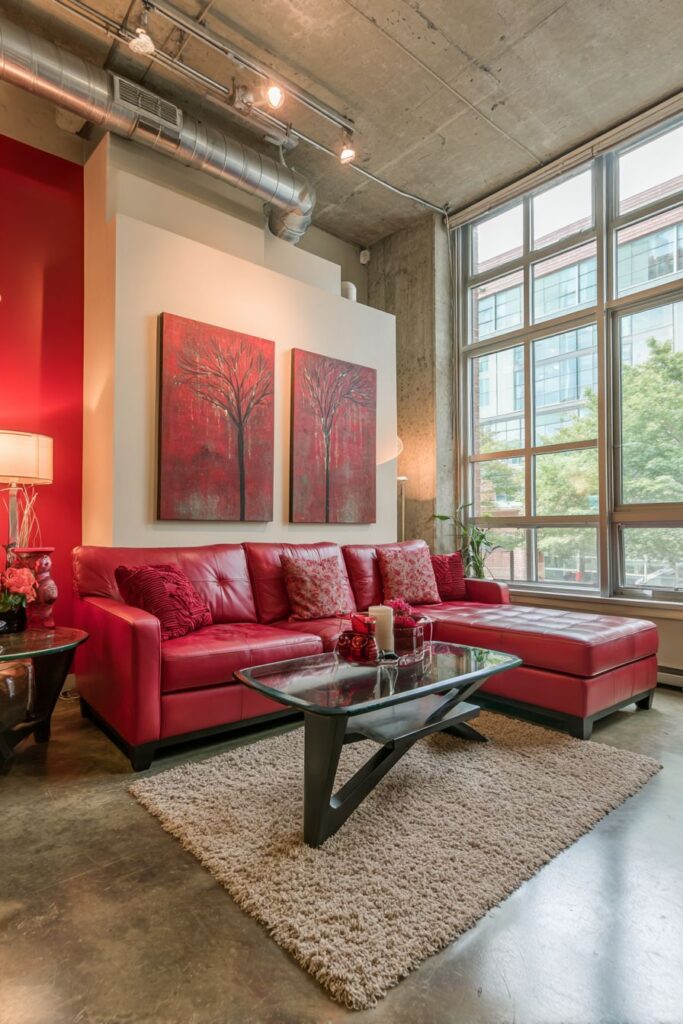 Modern Crimson Leather Contemporary Style