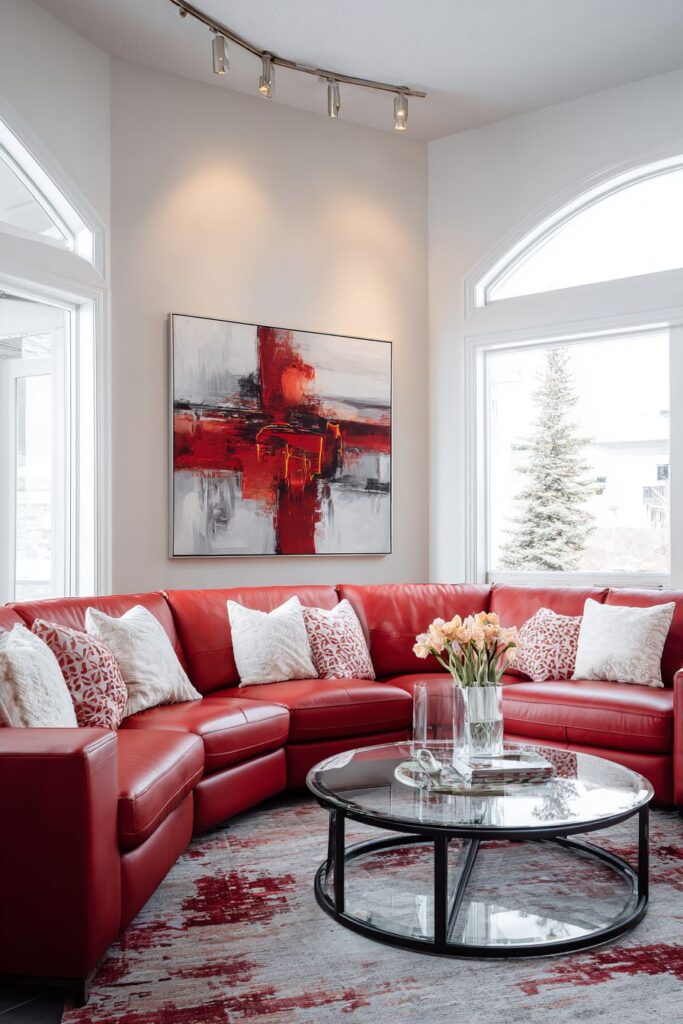 Modern Crimson Leather Contemporary Style