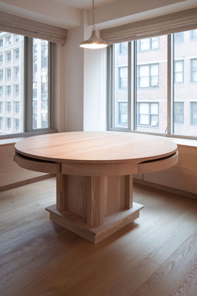 Round Pedestal Table with Hidden Butterfly Leaf