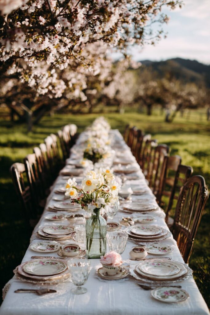 Outdoor Elegance Under Blossoming Boughs