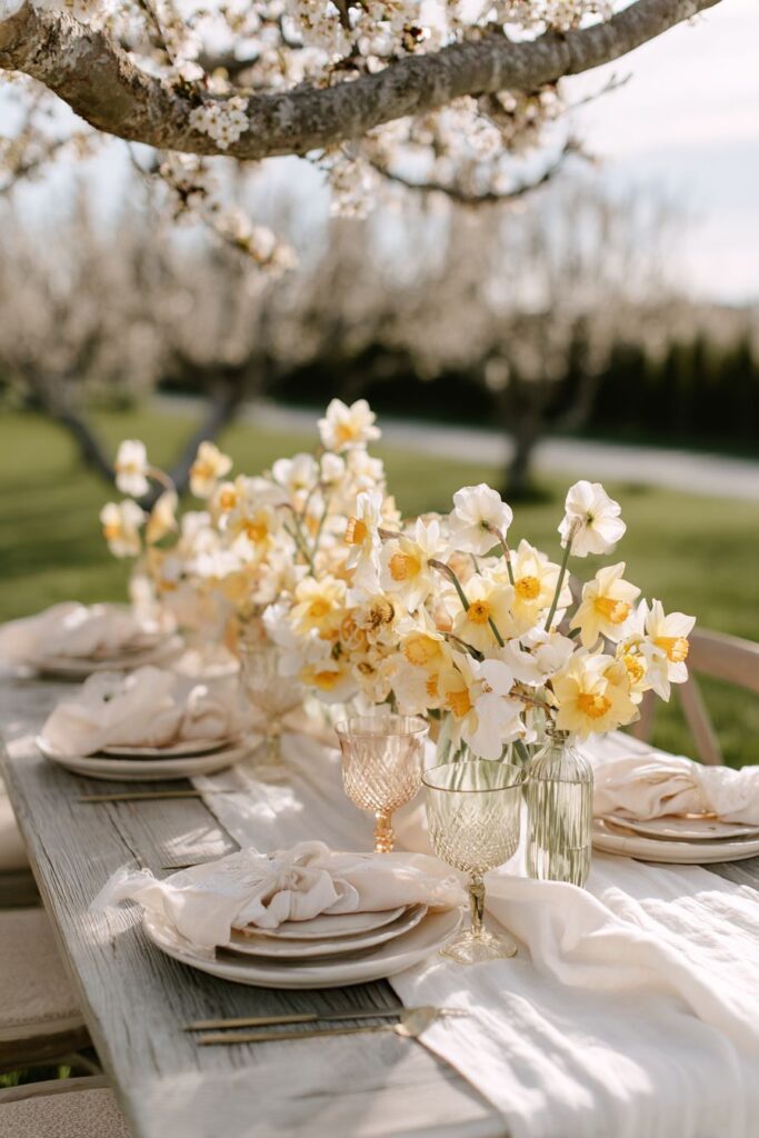 Outdoor Elegance Under Blossoming Boughs