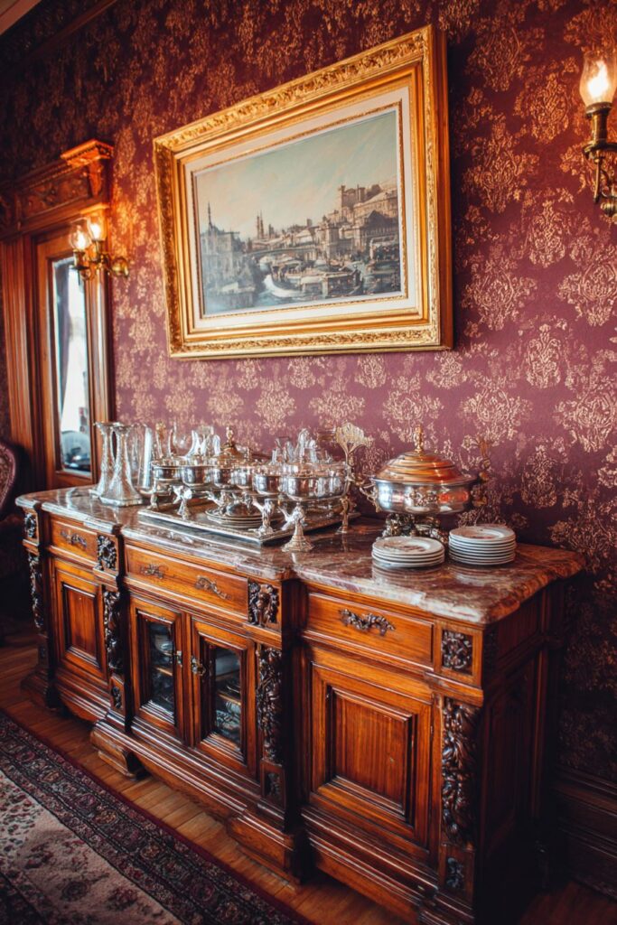Ornate Walnut Sideboard Showcase