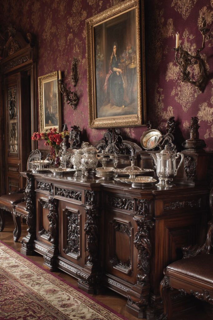 Ornate Walnut Sideboard Showcase