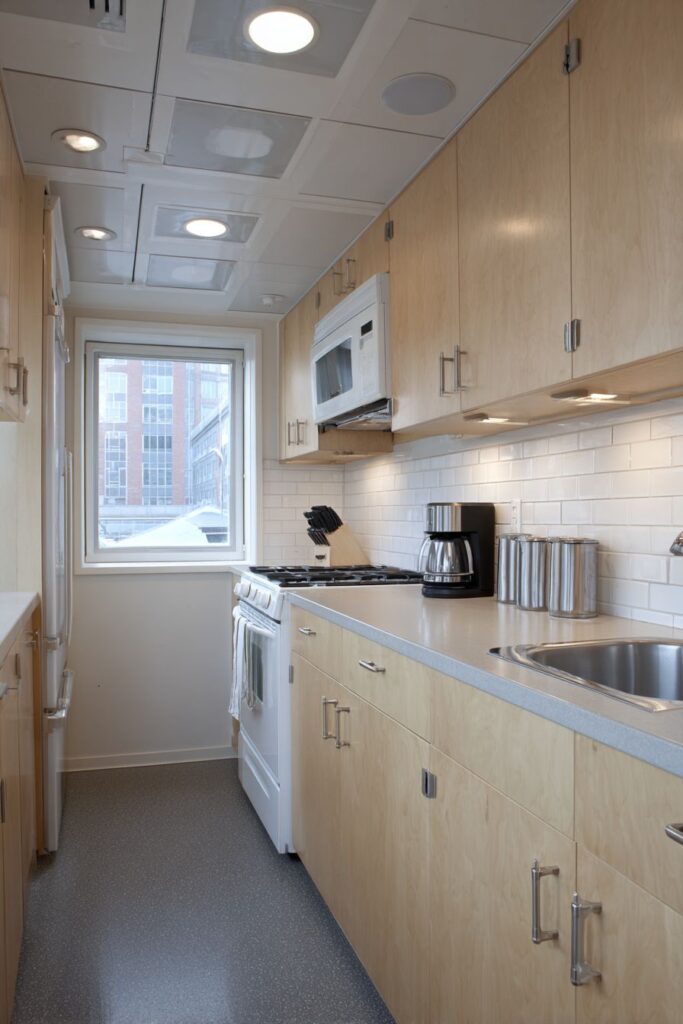 Compact Galley Kitchen Light Maple Efficiency