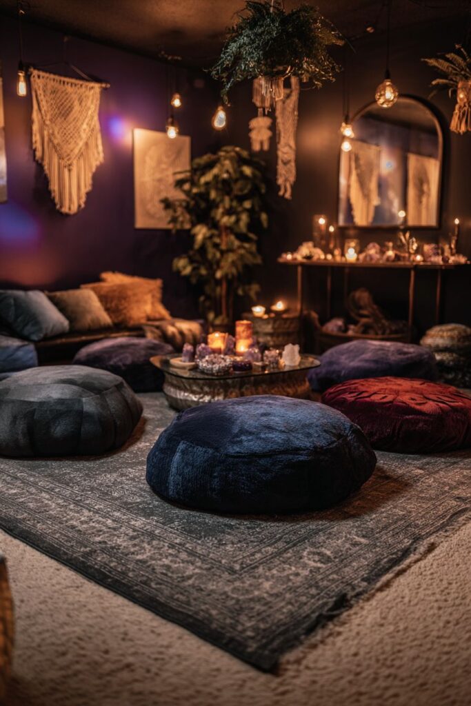 Meditation Corner with Jewel-Toned Floor Cushions