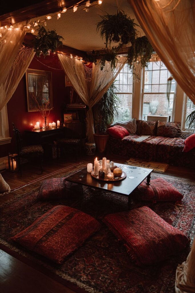 Meditation Corner with Jewel-Toned Floor Cushions