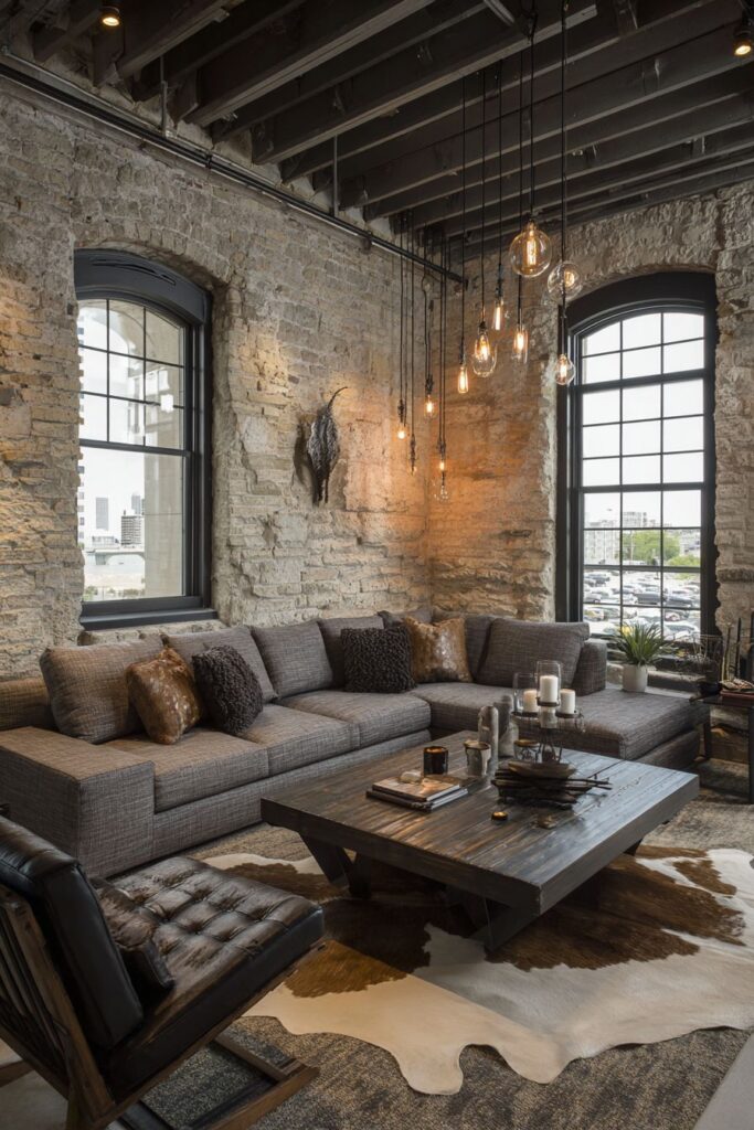 Industrial Loft with Grey Contemporary Seating