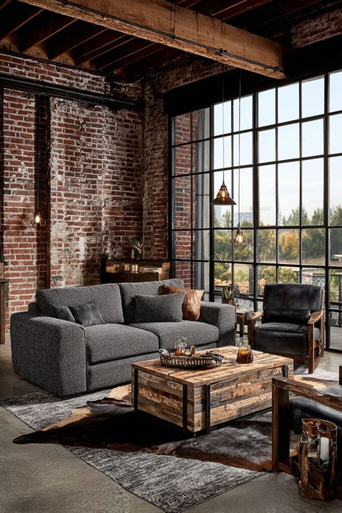 Industrial Loft with Grey Contemporary Seating