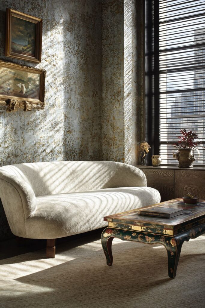 Curved Comfort with Hand-Painted Heritage