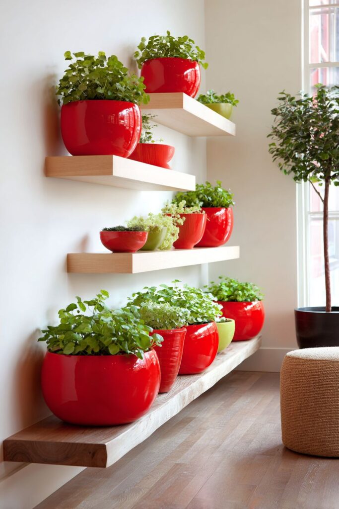 Red Ceramic Plant Display Living Garden