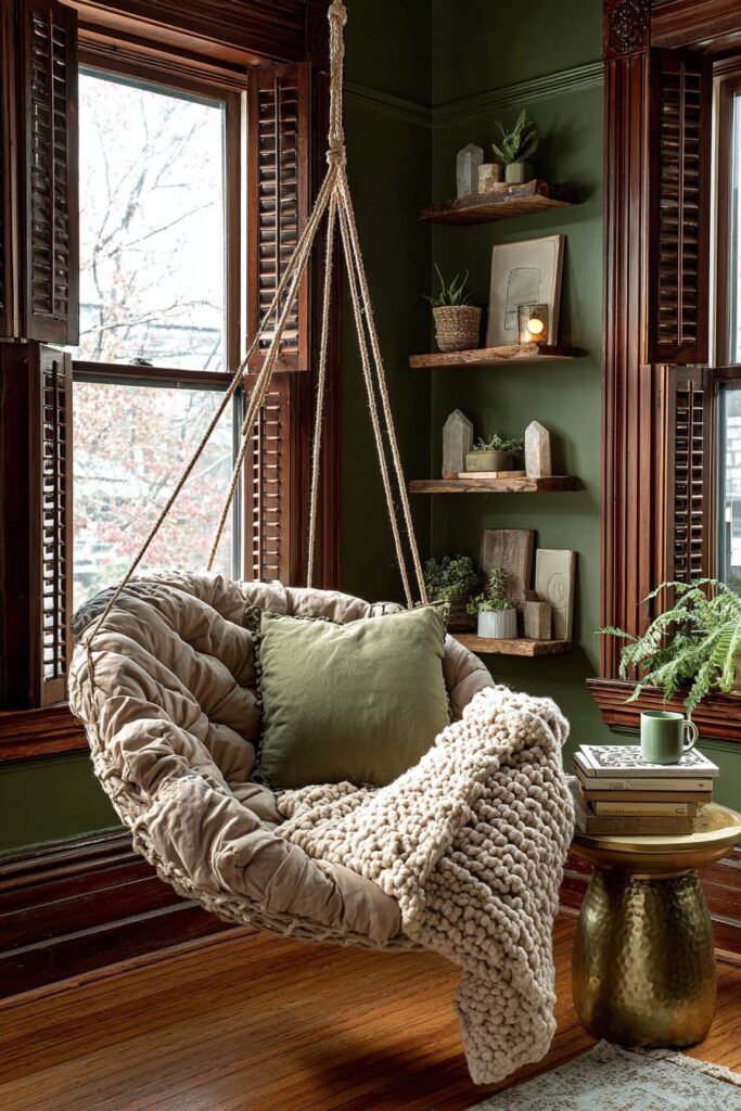 Forest Green Reading Nook with Papasan Comfort