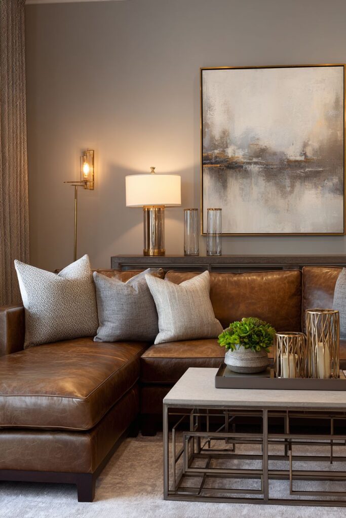 Cognac Leather Sectional Sophistication