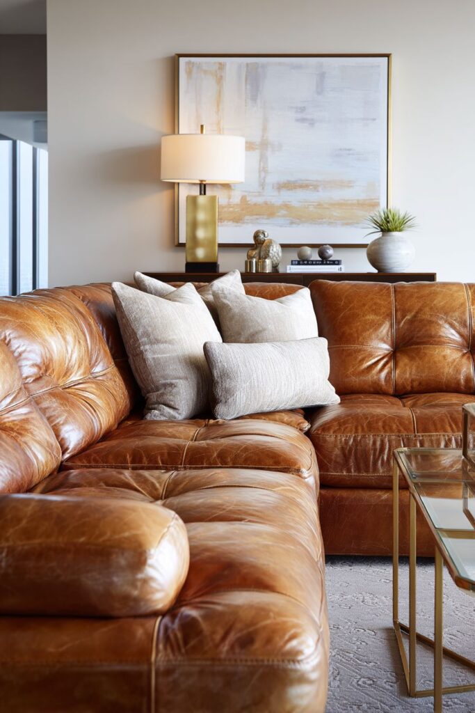 Cognac Leather Sectional Sophistication