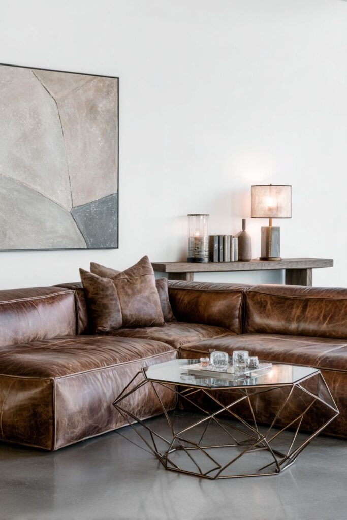 Cognac Leather Sectional Sophistication