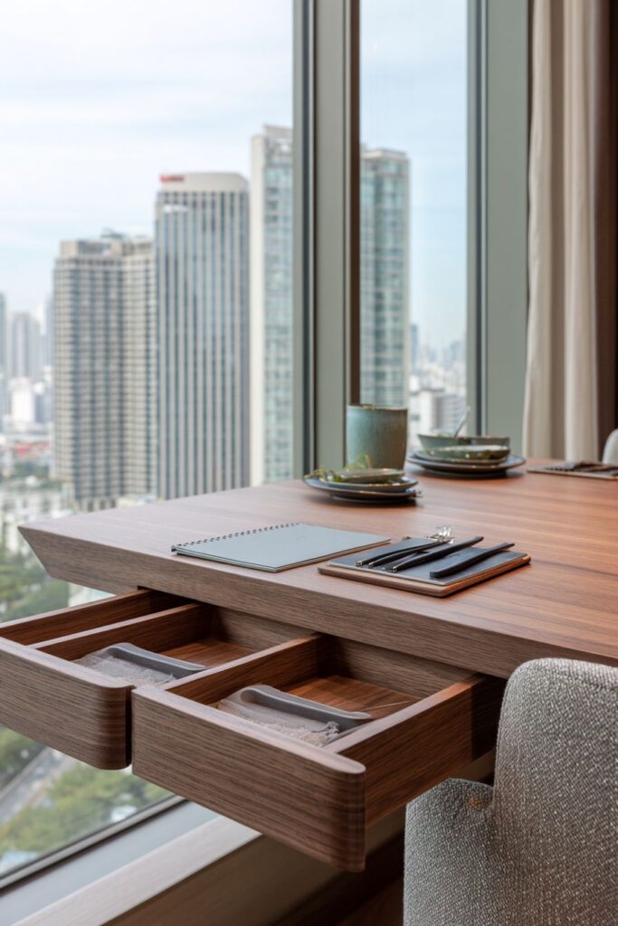 Rectangular Table with Integrated Storage Drawers