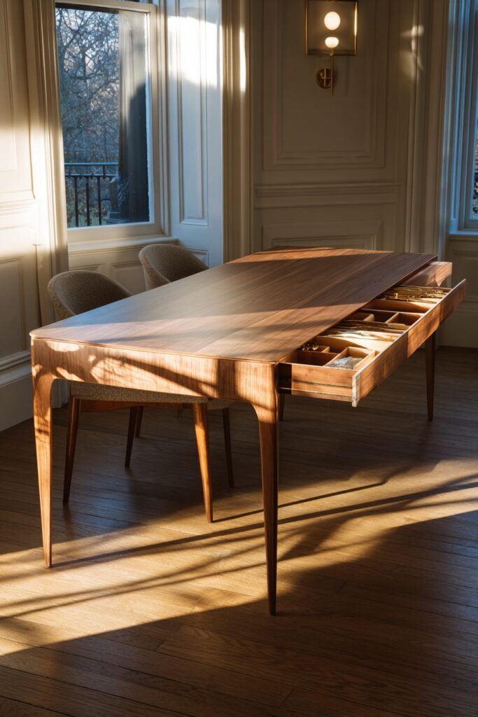 Rectangular Table with Integrated Storage Drawers