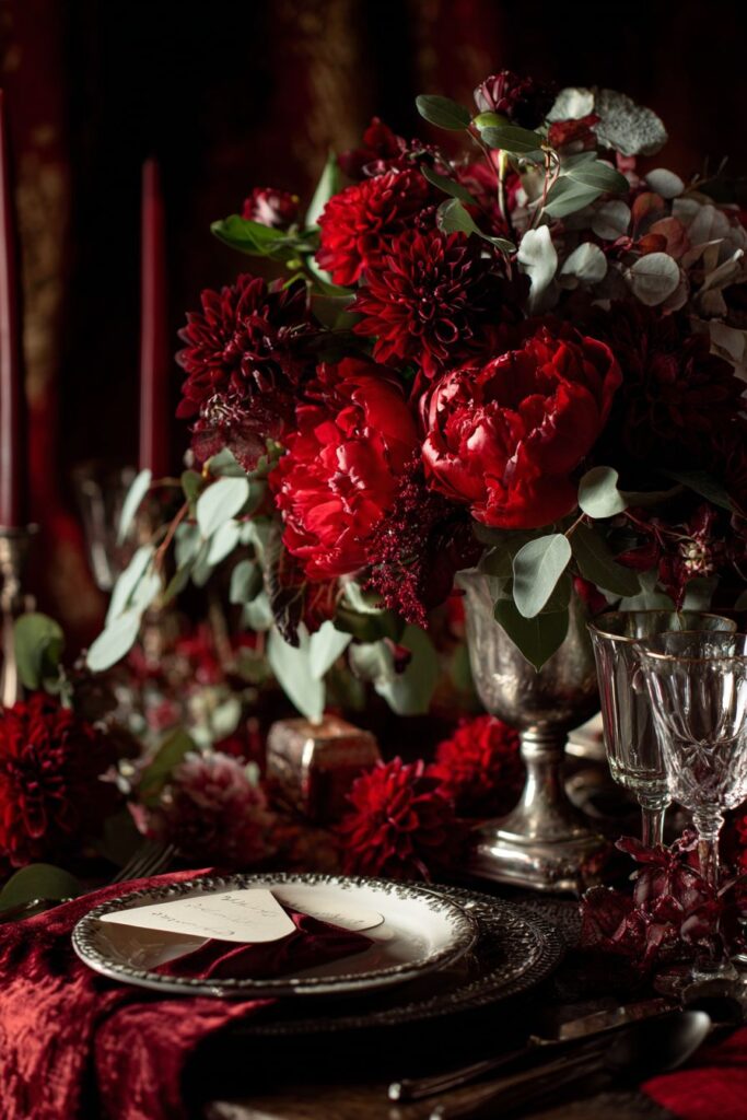 Burgundy Opulence with Vintage Silver