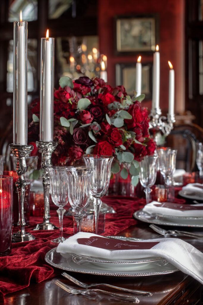 Burgundy Opulence with Vintage Silver