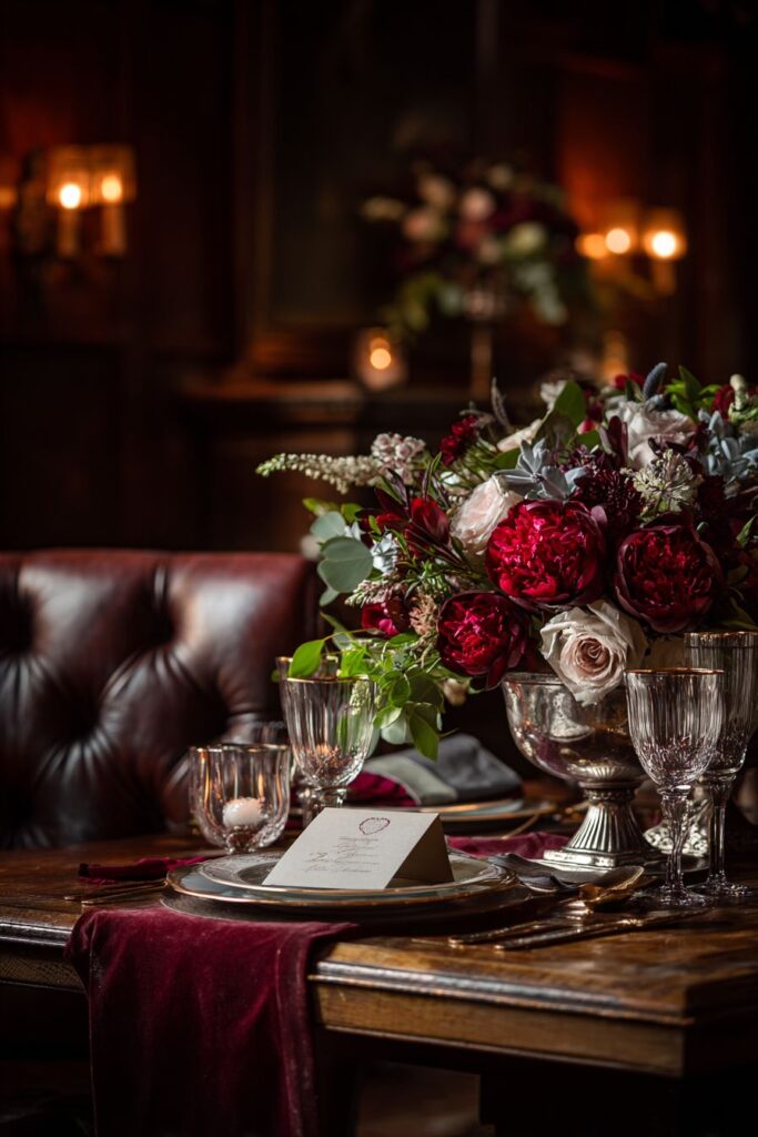 Burgundy Opulence with Vintage Silver