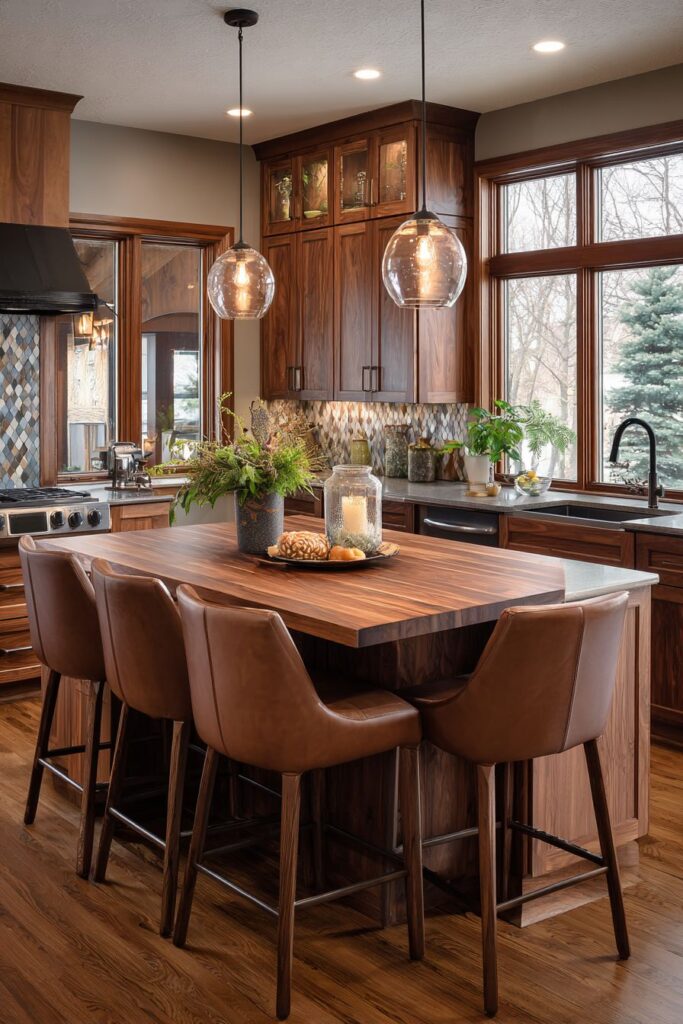 Transitional Walnut Kitchen Island Sophistication