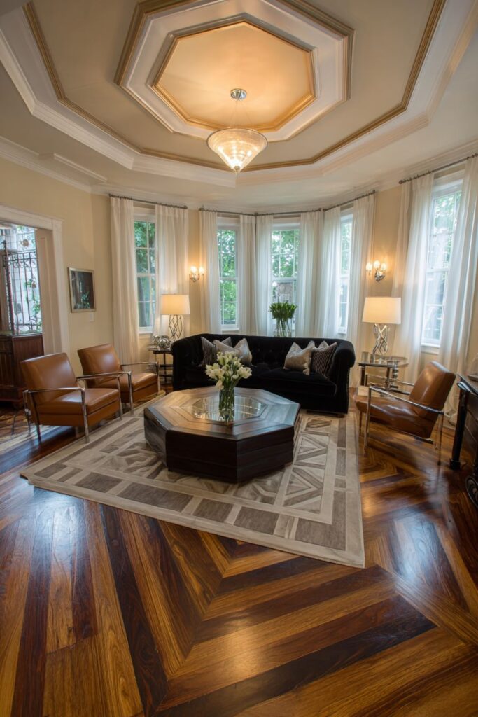 Ceiling Drama with Graduated Geometric Splendor