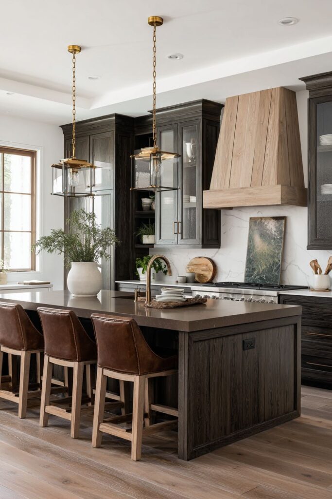 Waterfall-Edge Island with Two-Tone Cabinetry