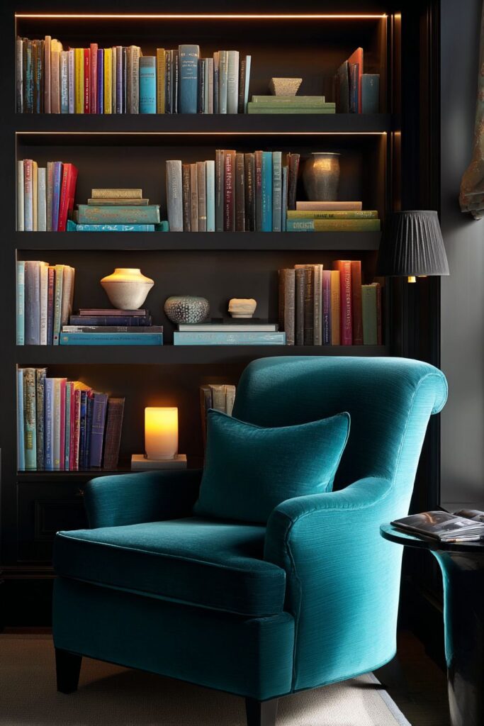 Sophisticated Corner Library with Custom Shelving